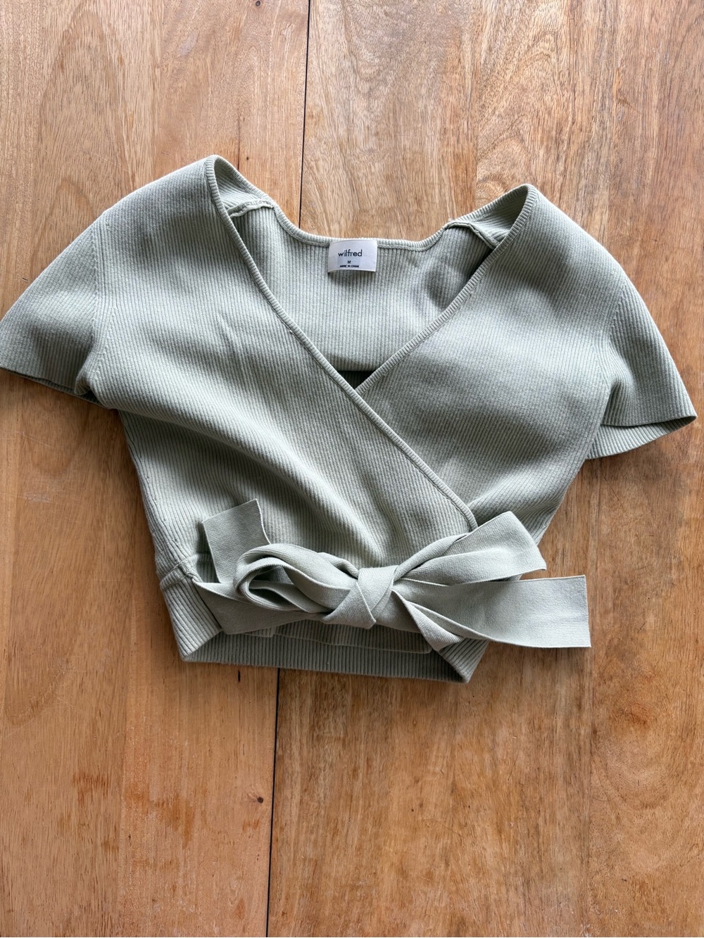 Wilfred Sage Green Wrap Crop Top with Tie Size M